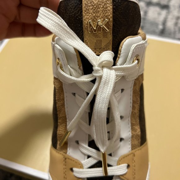 Georgie Metallic Brown Logo and White Leather Trainer Sneakers Sz 6.5M. USED - Picture 3 of 8